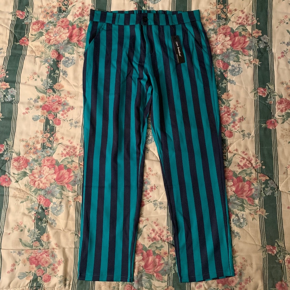 Lars Amadeus Green & Black striped pants (New / Waist 34)